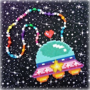Spaceship Alien UFO Perler Bead Kandi Necklace
